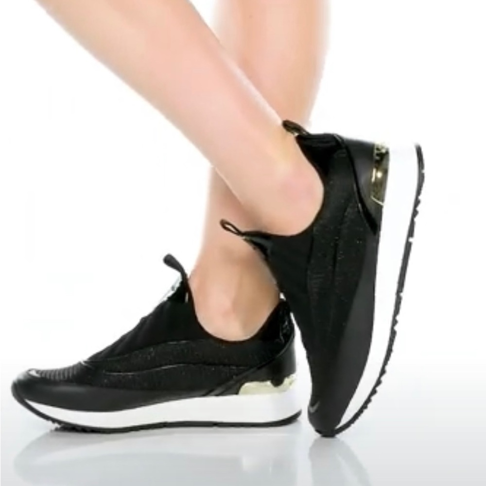 - MICHAEL KORS ALLIE STRIDE SLIP ON GLITTER CHAIN MESH BLACK SNICKERS - Picture 10 of 10